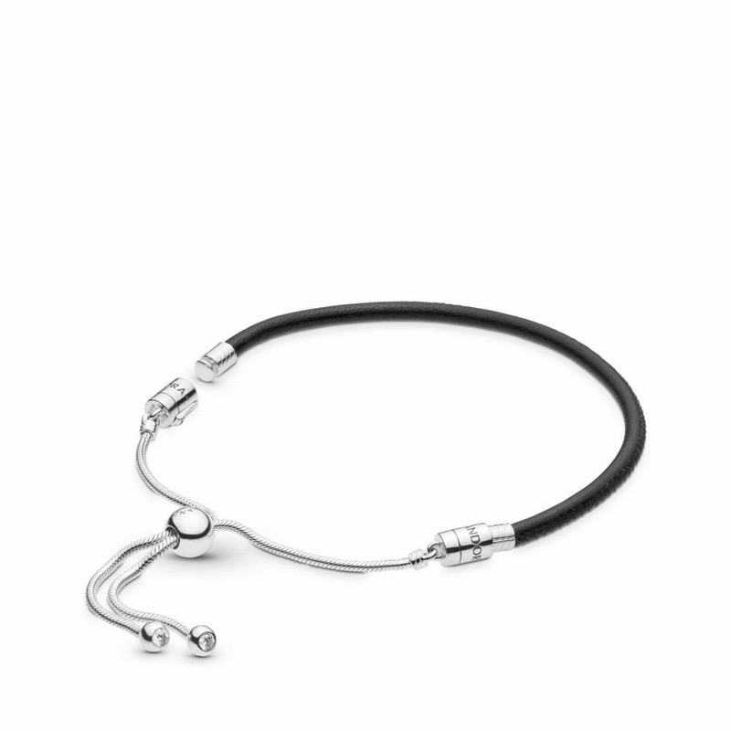 Pandora Sliding Black Leather Bracelet Silver Egypt FQ2716948